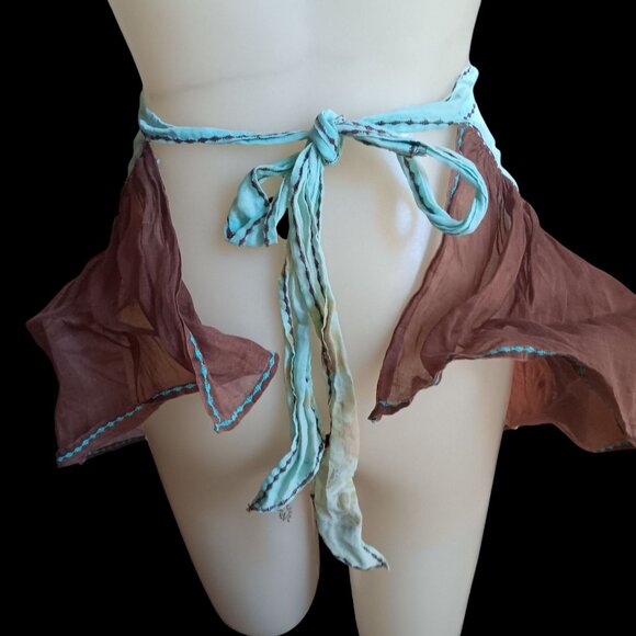 Handmade Vintage Sheer Half Apron 1950's Trad Wife Sexy Tie Waist Ruffled Mesh - Picture 3 of 5